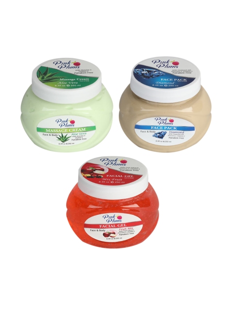 Pink Plums Aloe Vera Massage Cream - Diamond Face Pack - Fruit Mix Facial Gel 250 ml Each, Green
Pink Plums Aloe Vera Massage Cream - Diamond Face Pack - Fruit Mix Facial Gel 250 ml Each, Green
