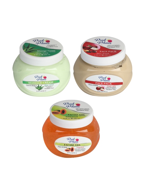 Pink Plums Aloe Vera Massage Cream - Fruit Mix Face Pack - Papaya Facial Gel 250 ml Each, Green
Pink Plums Aloe Vera Massage Cream - Fruit Mix Face Pack - Papaya Facial Gel 250 ml Each, Green