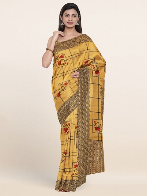 Pothys Mustard Yellow & Red Floral Saree