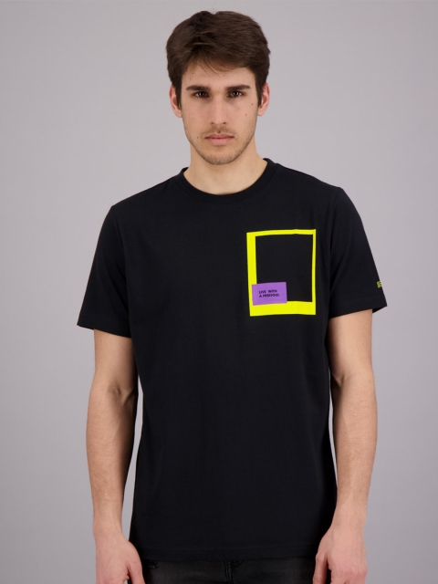 FREESOUL Men Black Typography Applique T-shirt