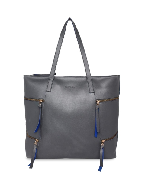 Kanvas Katha Grey PU Oversized Half Moon Shoulder Bag with Tasselled