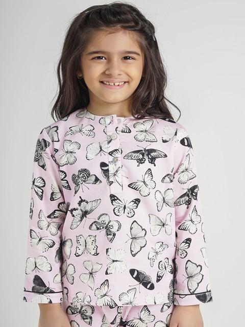 THE PINK ELEPHANT Girls Pink & Black Printed Night suit 
THE PINK ELEPHANT Girls Pink & Black Printed Night suit