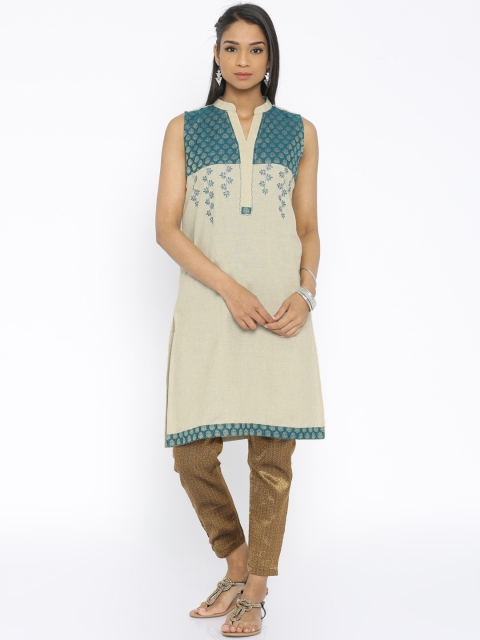 Soch Beige Solid A-Line Kurta