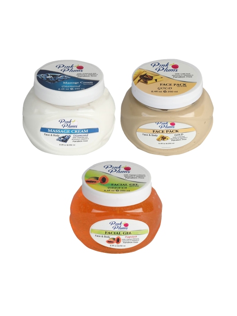 Pink Plums Diamond Massage Cream - Gold Face Pack - Papaya Facial Gel 250 ml Each, White
Pink Plums Diamond Massage Cream - Gold Face Pack - Papaya Facial Gel 250 ml Each, White