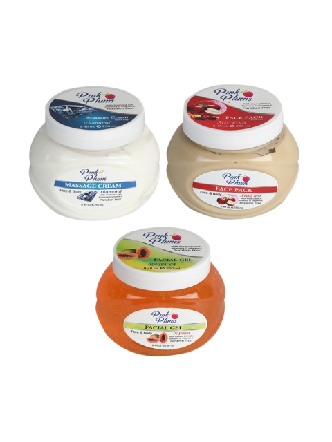 Pink Plums Diamond Massage Cream - Fruit Mix Face Pack - Papaya Facial Gel 250 ml Each, White
Pink Plums Diamond Massage Cream - Fruit Mix Face Pack - Papaya Facial Gel 250 ml Each, White
