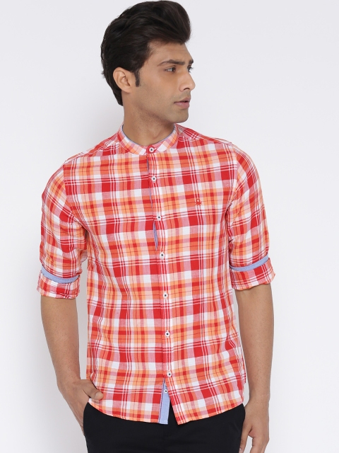 United Colors of Benetton Men Red & Orange Checked Casual Shirt