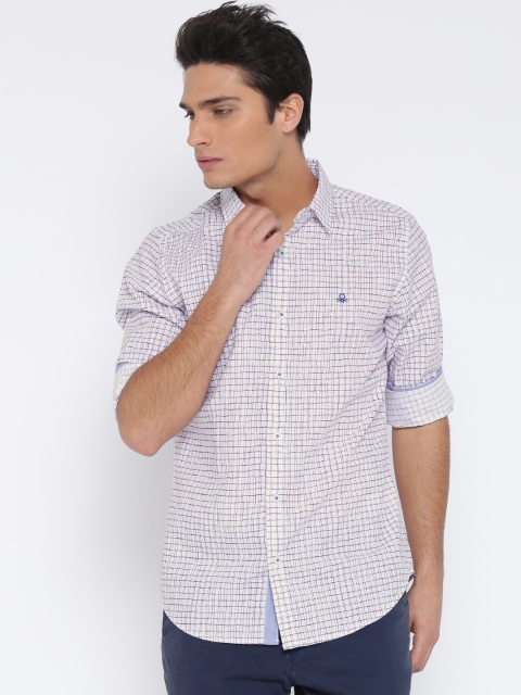 United Colors of Benetton Men White Checked Casual Shirt
