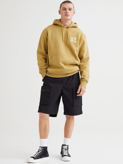 H&M Men Black Relaxed Fit Ripstop Cargo Shorts