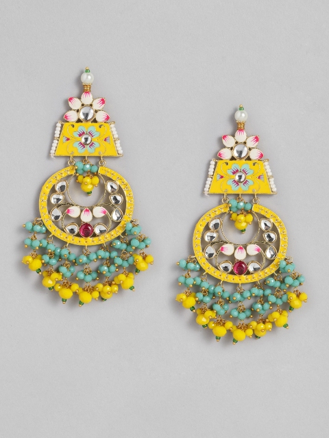 Peora Yellow & Green Gold-Plated Kundan Studded & Beaded Meenakari Enamelled Drop Earrings
Peora Yellow & Green Gold-Plated Kundan Studded & Beaded Meenakari Enamelled Drop Earrings