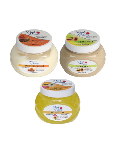 Pink Plums Combo of Paraben Free Massage Cream + Face Pack + Facial Gel - 250 ml Each, Off white
Pink Plums Combo of Paraben Free Massage Cream + Face Pack + Facial Gel - 250 ml Each, Off white