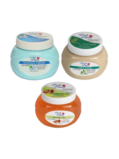 Pink Plums Skin Care Kit - Massage Cream - Face Pack - Facial Gel - 250 ml each, Multi
Pink Plums Skin Care Kit - Massage Cream - Face Pack - Facial Gel - 250 ml each, Multi