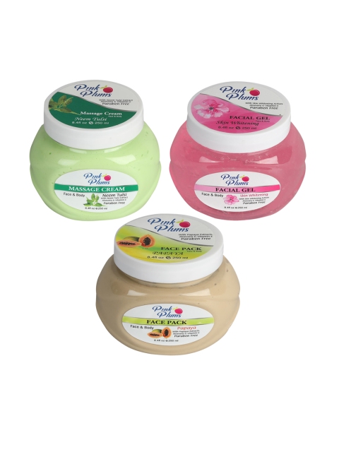 Pink Plums Skin Care Kit - Massage Cream - Face Pack - Facial Gel - 250 ml each, Multi
Pink Plums Skin Care Kit - Massage Cream - Face Pack - Facial Gel - 250 ml each, Multi