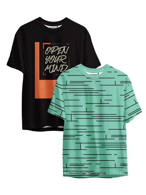 mezmoda Boys Black & Teal Typography 2 Printed Sublimation T-shirt