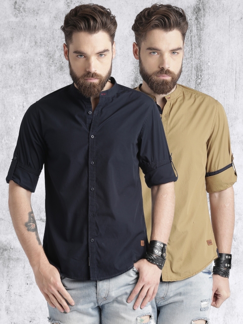 Roadster Pack of 2 Solid Casual Shirts, Khaki
