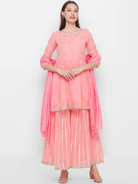 ZOLA Women Peach-Coloured Ethnic Motifs Embroidered Panelled Gotta Patti Kurti with Sharara & With Dupatta
ZOLA Women Peach-Coloured Ethnic Motifs Embroidered Panelled Gotta Patti Kurti with Sharara & With Dupatta