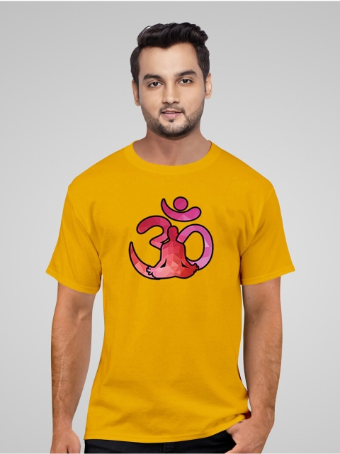 Pootlu Men Yellow Printed Applique T-shirt