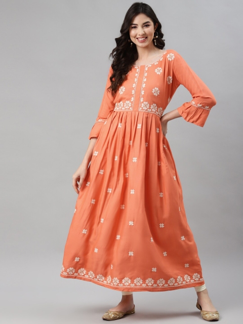 Aarika Women Peach-Coloured Geometric Embroidered Flared Sleeves Anarkali Cotton Kurta
Aarika Women Peach-Coloured Geometric Embroidered Flared Sleeves Anarkali Cotton Kurta