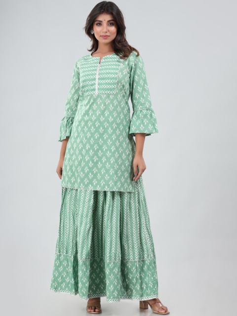Chokhi Bandhani Women Sea Green Floral Printed Gotta Patti Pure Cotton Kurta with Skirt
Chokhi Bandhani Women Sea Green Floral Printed Gotta Patti Pure Cotton Kurta with Skirt