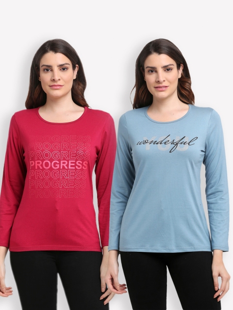 Kanvin Women Pack Of 2 Printed T-shirts, Red