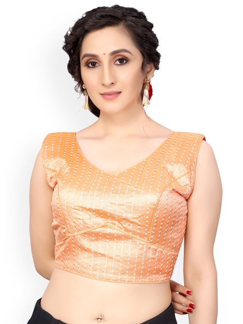 Nimayaa Women Peach-Coloured Embroidered Readymade Saree Blouse