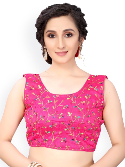 Nimayaa Pink & Blue Embroidered Readymade Saree Blouse