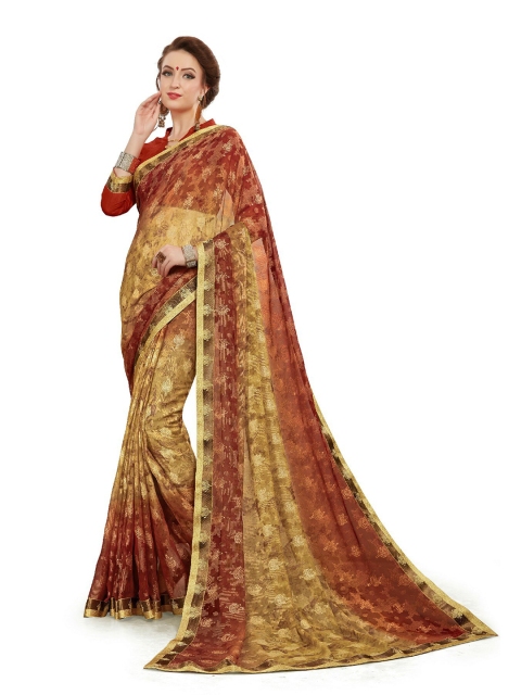 UNITED LIBERTY Maroon & Olive Green Woven Design Art Silk Saree