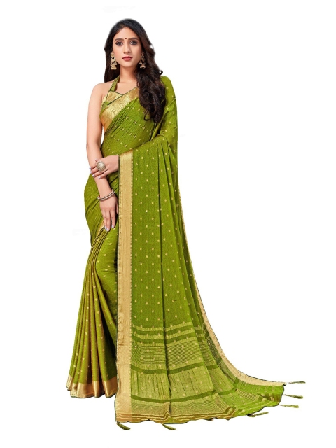 UNITED LIBERTY Olive Green Woven Design Art Silk Saree