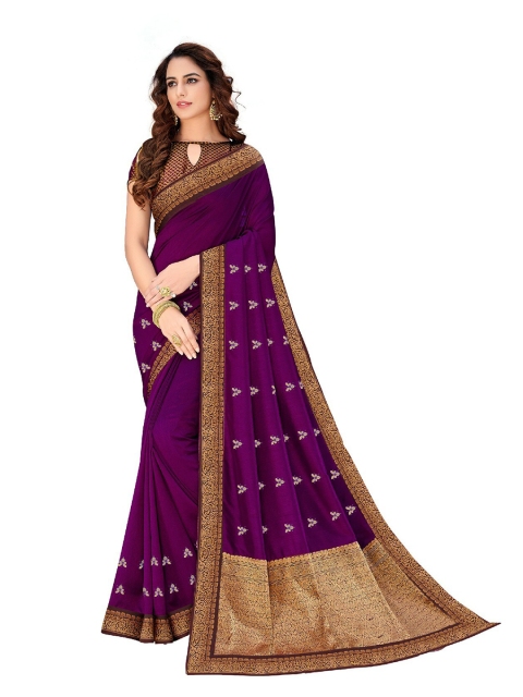 UNITED LIBERTY Purple & Gold-Toned Art Silk Saree