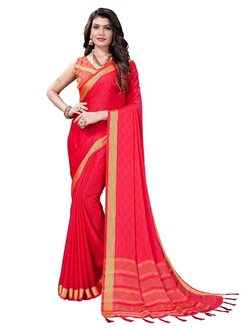UNITED LIBERTY Pink & Gold-Toned Art Silk Saree