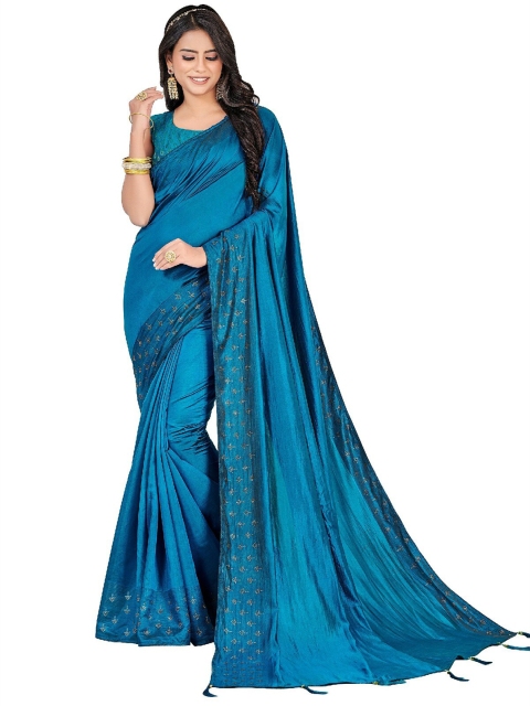 UNITED LIBERTY Blue Embellished Art Silk Saree