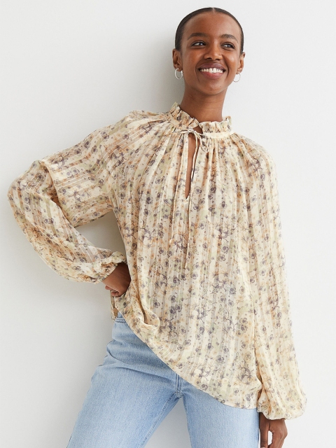 H&M Women Yellow Tie-detail Blouse