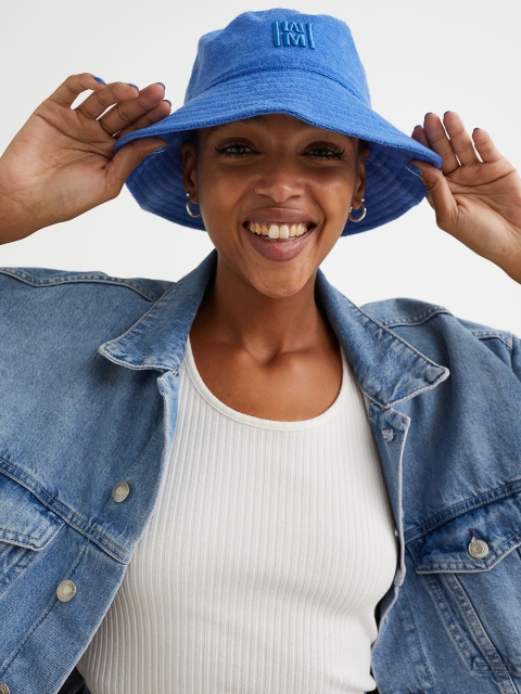 H&M Women Blue Solid Terry Bucket Hat