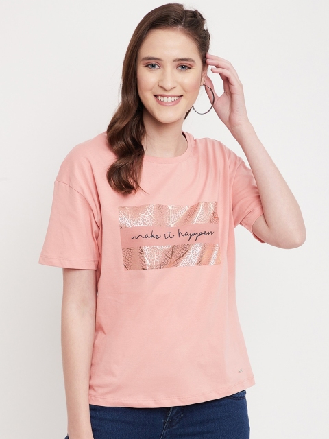 Octave Women Peach-Coloured Typography Printed Drop-Shoulder Sleeves Pure Cotton T-shirt
Octave Women Peach-Coloured Typography Printed Drop-Shoulder Sleeves Pure Cotton T-shirt