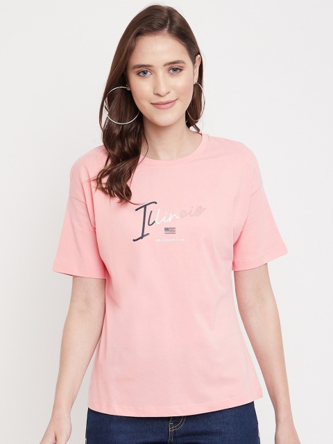 Octave Women Pink Typography Printed Pure Cotton T-shirt
