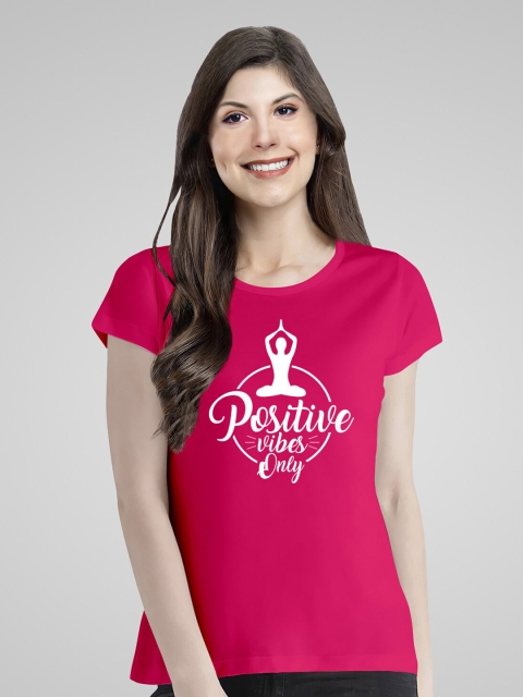 Pootlu Women Maroon Typography Printed Extended Sleeves T-shirt