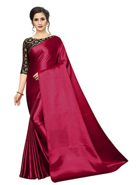 PERFECTBLUE Red Satin Saree