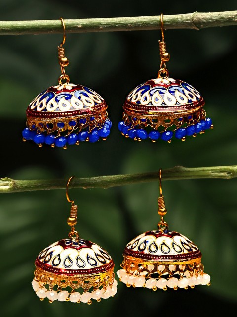 Yellow Chimes Pack of 2 Gold-Toned & Blue Dome Shaped Jhumkas Earrings