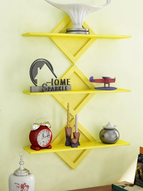 Home Sparkle Set of 3 Yellow Wall Shelves