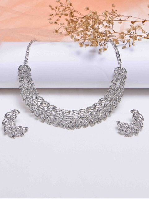 POPLINS Silver-Toned & White Stone-Studded Jewellery Set