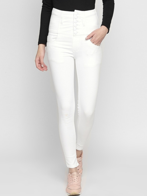 PURPLE WATER Women White Slim Fit High-Rise Stretchable Jeans