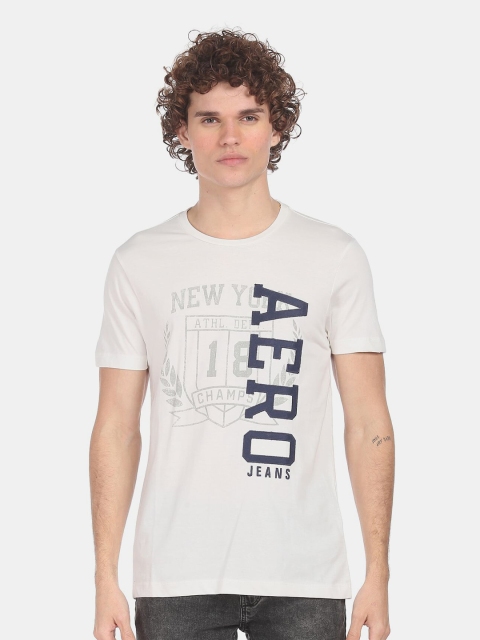 Aeropostale Men White Typography Printed Pure Cotton T-shirt