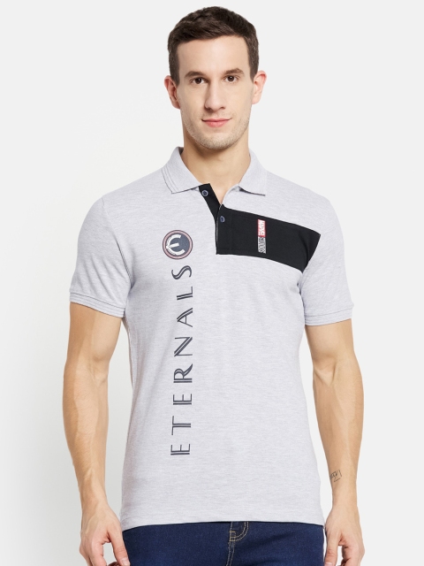 Octave Men Grey Typography Polo Collar Applique T-shirt
