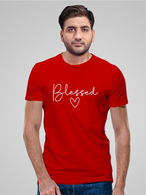Pootlu Men Red Typography Printed Applique T-shirt