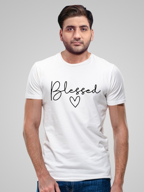 Pootlu Men White Typography Printed Applique T-shirt