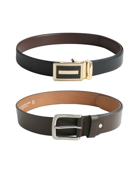 CRUSSET Men Black & Brown Pack of 2 Leather Belts