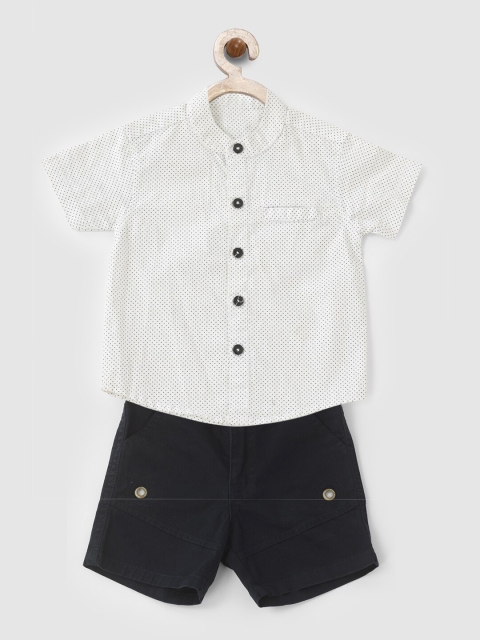 YK Boys Black & White Printed Shirt with Shorts