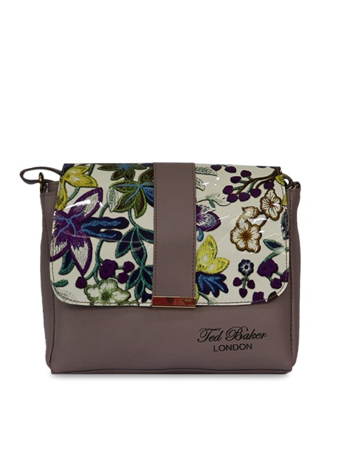 LELYS Purple Floral Printed PU Structured Sling Bag