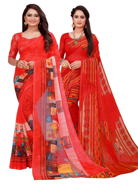 Florence Set Of 2 Red Floral Pure Georgette Saree