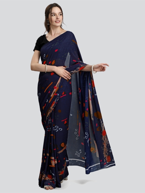 KALINI Blue & Red Poly Georgette Saree