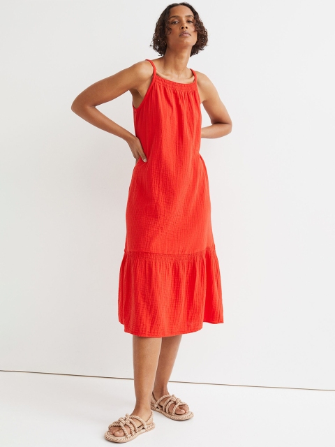 H&M Red Double-Weave Cotton Dress